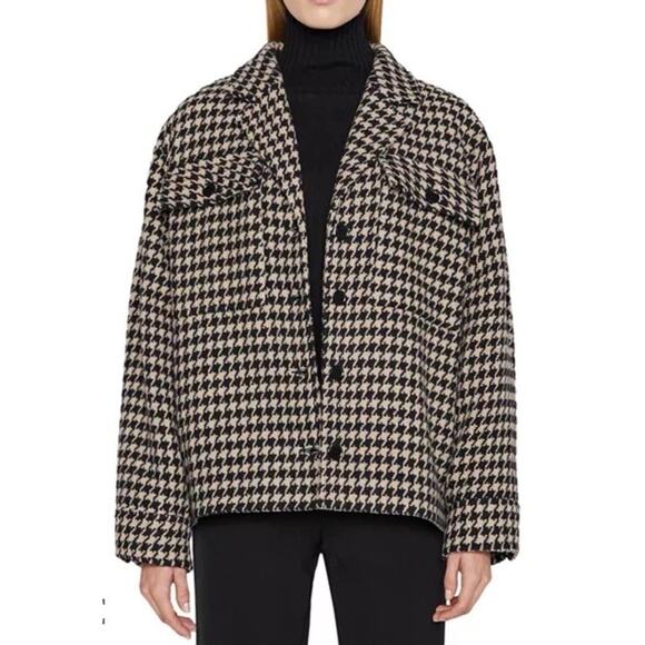 Anine Bing Flynn Houndstooth Jacket Wool Blend Black White Brown Blazer M NWT - Picture 1 of 9
